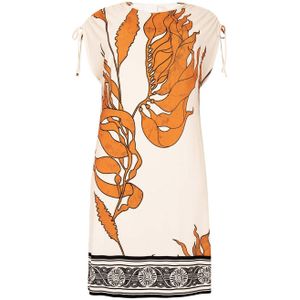 Yoek jurk DOLCE met all over print ecru/ oranje