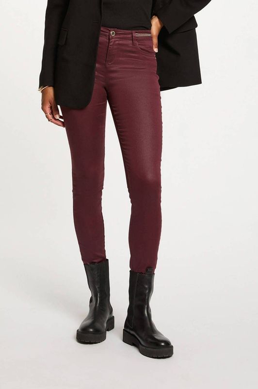 Morgan slim regular waist coated broek donkerrood