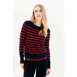 Caroll gestreepte gebreide trui van kasjmier marineblauw