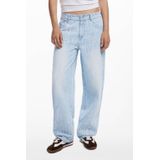 Jeans - Versleten Effect - Baggy - Met Gestreepte Print - Geborduurd Logo