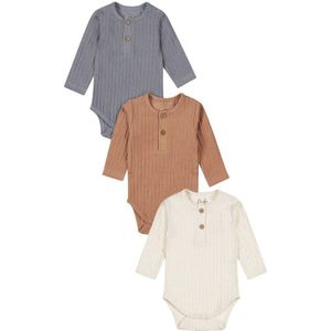 Dirkje romper - set van 3 bruin/blauw/wit