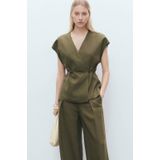 Mango linnen overslagtop donkergroen