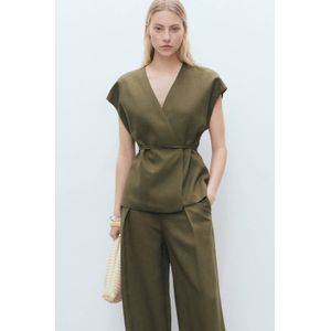 Mango linnen overslagtop donkergroen