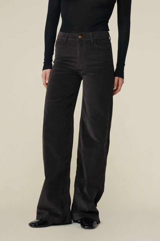 Lois wide leg high waist casual broek donkerbruin