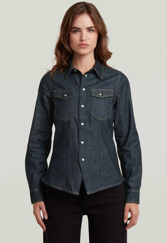 kick slim shirt ls wmn, Blauw (Rinsed D27925-d539-082), XXS