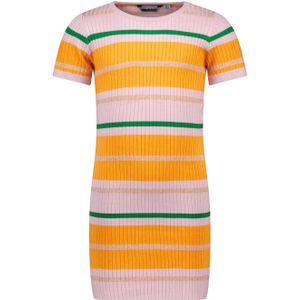 Moodstreet gestreepte T-shirtjurk roze/oranje/groen