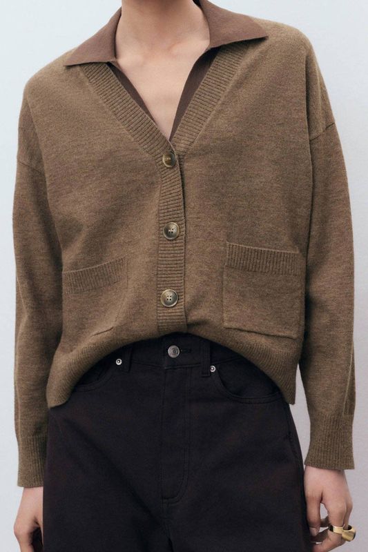 Mango - Gebreid Vest - Bruin - Met Wol