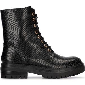 POSH by Poelman Door veterboots met slangenprint zwart