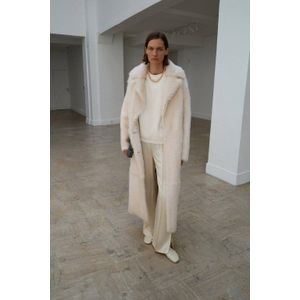 Mango wide leg regular waist casual broek crème