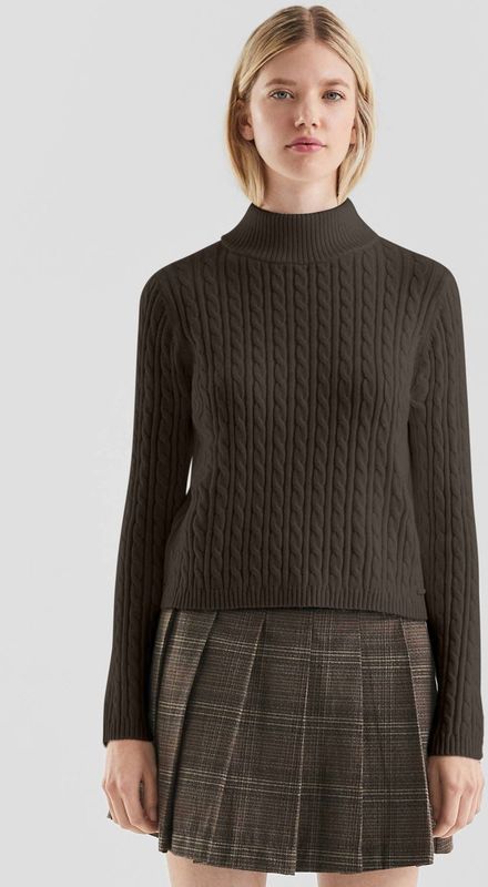 QS - Gebreide Trui - Donkerbruin - Met Kabels