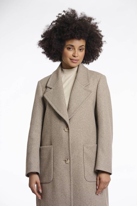 Rino & Pelle - Cecile - Mantel - Beige - Lange Mouwen - Knoopsluiting