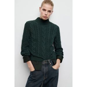 Mango gebreide trui donkergroen met kabels