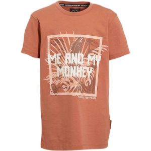 Me & My Monkey T-shirt Morten met printopdruk bruin