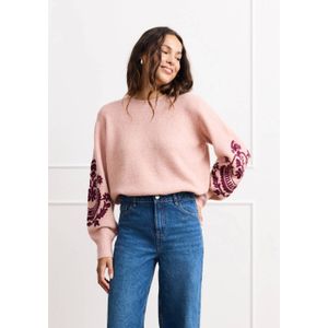 LOLALIZA gebloemde pullover met wol lichtroze broderie