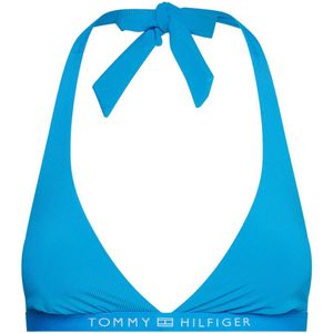 Tommy Hilfiger voorgevormde halter bikinitop met ribstructuur blauw