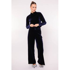 FLURESK fluwelen straight regular waist broek donkerblauw