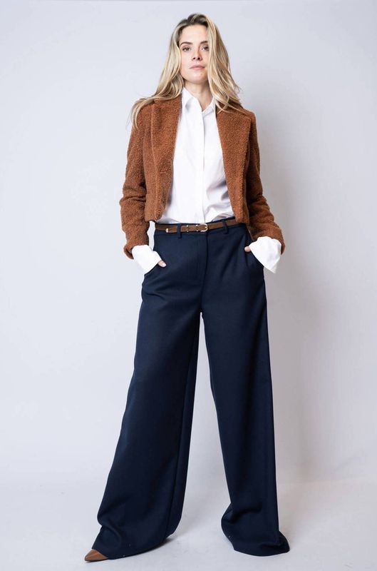 Est'seven wide leg high waist pantalon donkerblauw