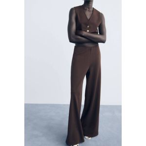 Mango straight regular waist casual broek donkerbruin