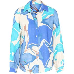 Cassis blouse met all over print blauw/ecru/turqouise