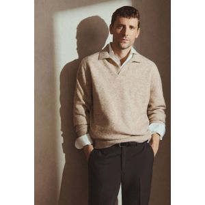 Mango Man trui met wol fijn gebreid beige