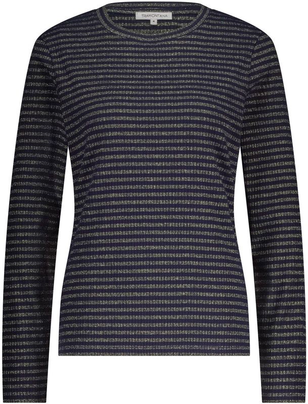 Tramontana - Striped Lurex Top - Donkerblauw