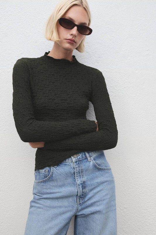 MANGO - Sonia - Shirt - Kaki - Lange Mouwen