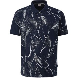 s.Oliver Big Size polo Plus Size met all over print blauw zwart