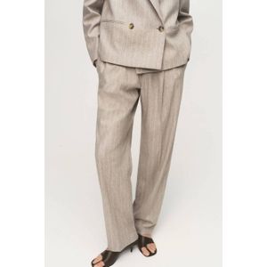 Mango rechtvallend regular waist pantalon met wol met krijtstreep grijs