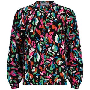Lofty Manner blouse Orla met all over print en plooien zwart/ roze