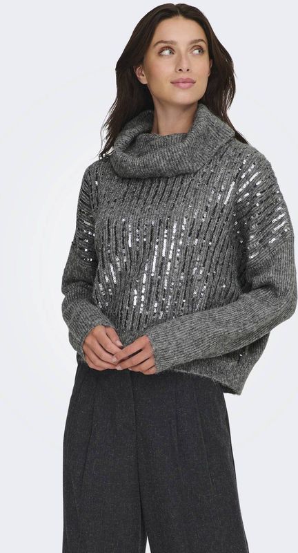 ONLY gebreide trui grijs met pailletten