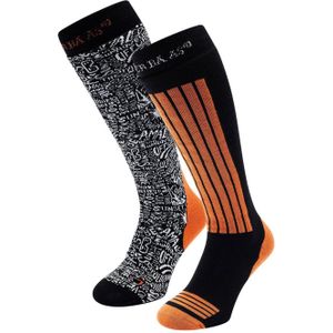 Poederbaas ski sokken - set van 2 oranje/grijs/zwart