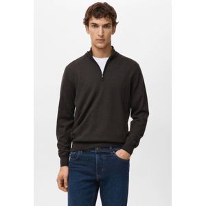 Mango Man trui met wol fijn gebreid donkerbruin