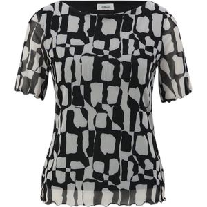 s.Oliver BLACK LABEL top met all over print en mesh zwart/ecru