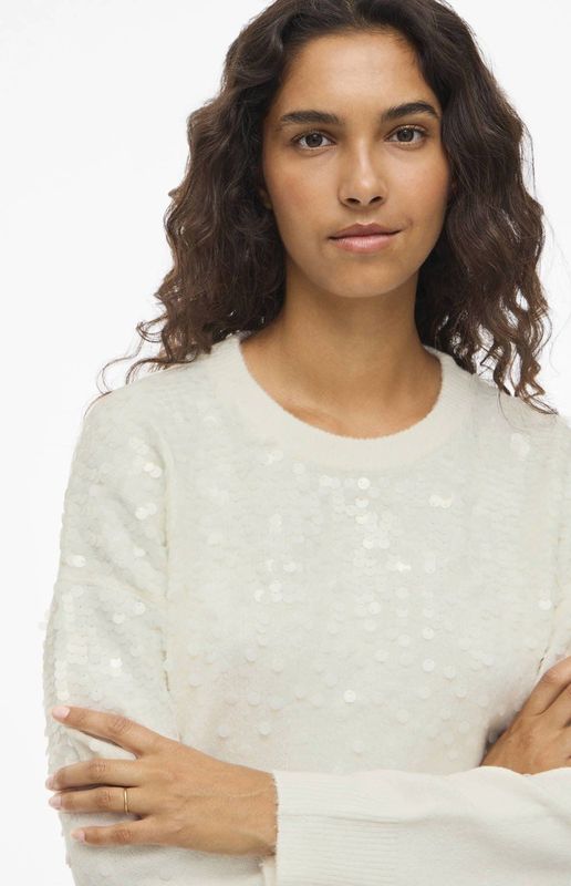 VILA gebreide trui ecru met pailletten