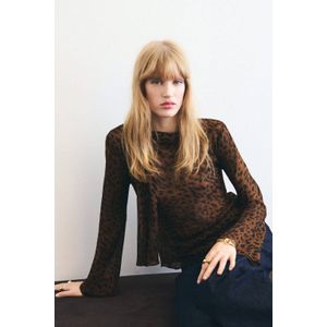 Mango - Blousetop - Bruin - Panterprint - Lange Trompetmouwen