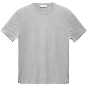 Mango Man fijngebreid regular fit T-shirt met ingebreid patroon grijs