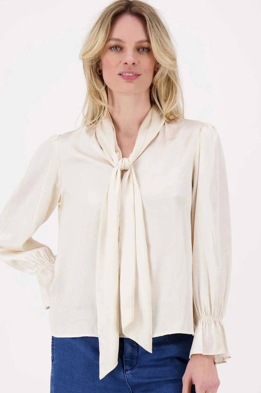 Zusss - Satijnen Blouse - Beige - 100% Polyester