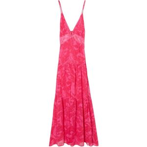 Cache Cache semi-transparante maxi jurk met all over print en volant roze