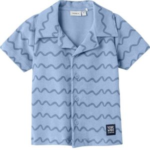 NAME IT MINI badstof overhemd NMMFELO met all over print lichtblauw/blauw