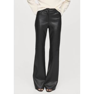 Mango - Imitatieleren Broek - Zwart - Flared Regular Waist