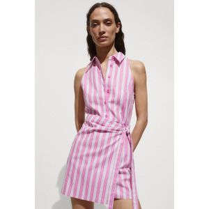 Mango gestreepte jurk roze/ecru