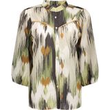 Geisha blouse met all over print groen/wit