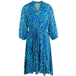 FLURESK semi-transparante jurk Millie met dierenprint en ceintuur blauw/groen