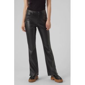 VERO MODA imitatieleren high waist flared broek VMSELMA zwart