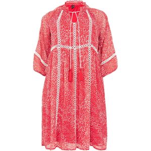 Yoek A-lijn jurk met stippen en borduursels rood/wit