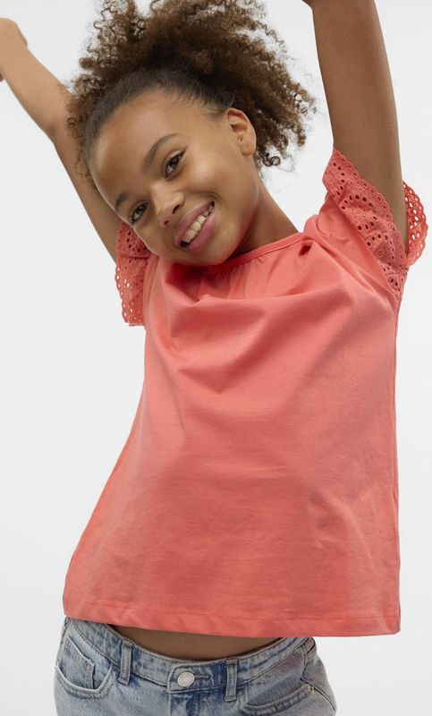 VERO MODA GIRL T-shirt roze broderie