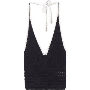 Cache Cache gehaakte crochet haltertop met contrastbies zwart/wit