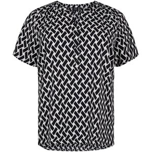 Zizzi blousetop met all over print zwart/wit