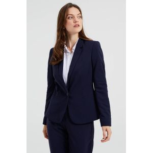 WE Fashion jersey getailleerde Liz blazer met stretch donkerblauw