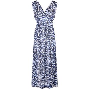 Morgan maxi jurk met all over print en glitters donkerblauw/ wit